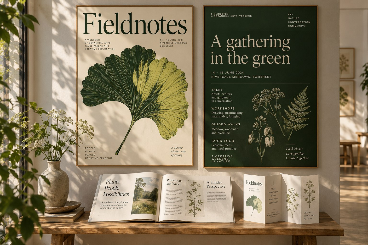 Fieldnotes applied to gallery posters, booklet and event print