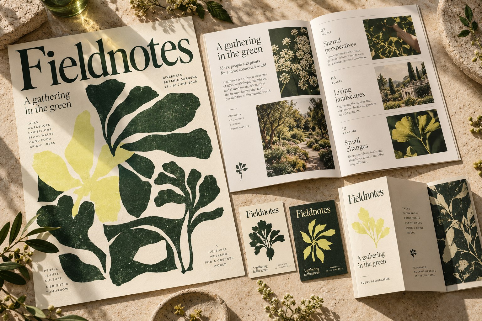 Fieldnotes concept: print & editorial across coordinated printed and physical applications